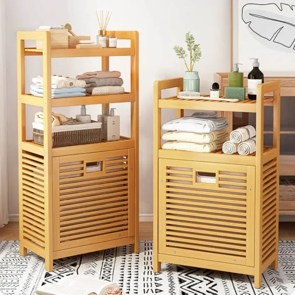Bamboo laundry basket cabinet